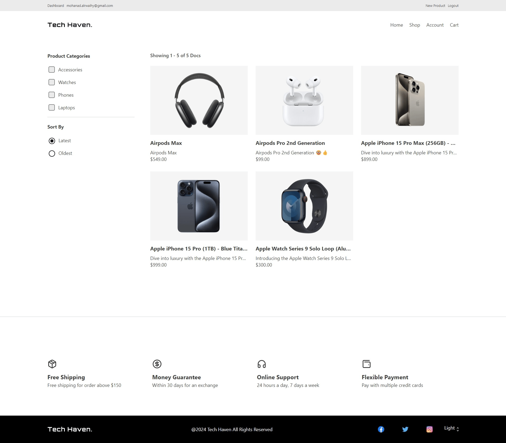 Products Page (Light Theme)